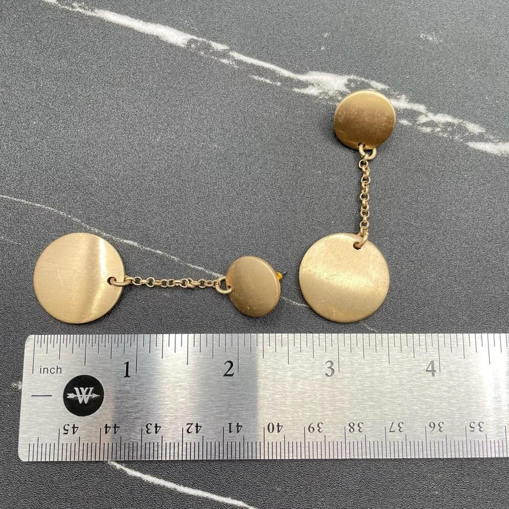 Contemporary Gold-Tone Classic Round Link Chain Double Disc Drop Dangle Earrings